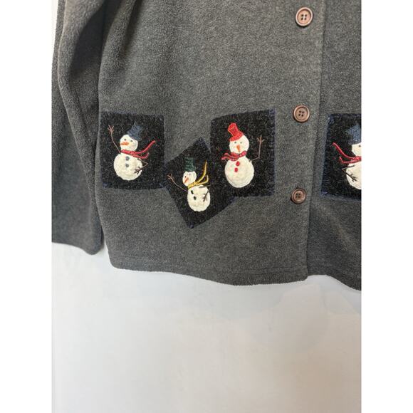 Vintage Karen Scott Womens Christmas Snowman Cardigan Size M Embroidered Holiday - Picture 4 of 11